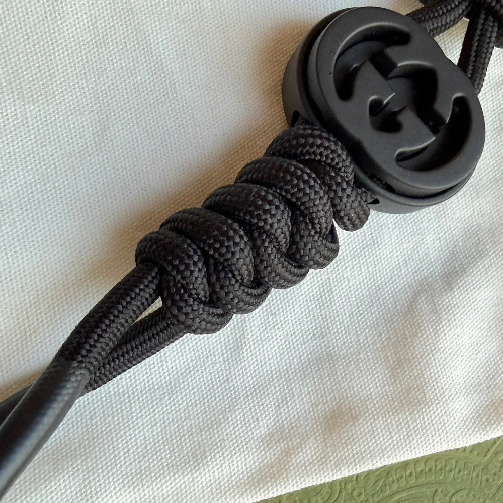 Gucci Black Interlocking G Knotted Cord Keychain Swivel Hook 834480 JAAIT 001